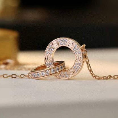 [Clover Jewelery]LOVE 7.6MM NECKLACE ROSE GOLD AND SILVER  FULL DIAMOND