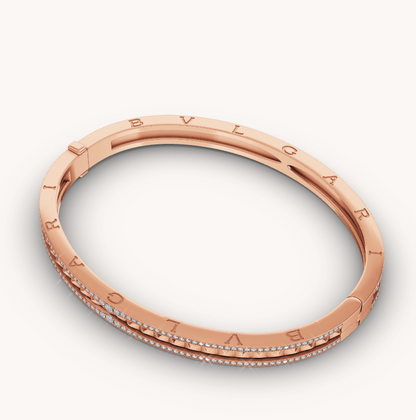 [Clover Jewelery]ZERO 1 SPIRAL AND PAVED DIAMOND PINK GOLD BRACELET