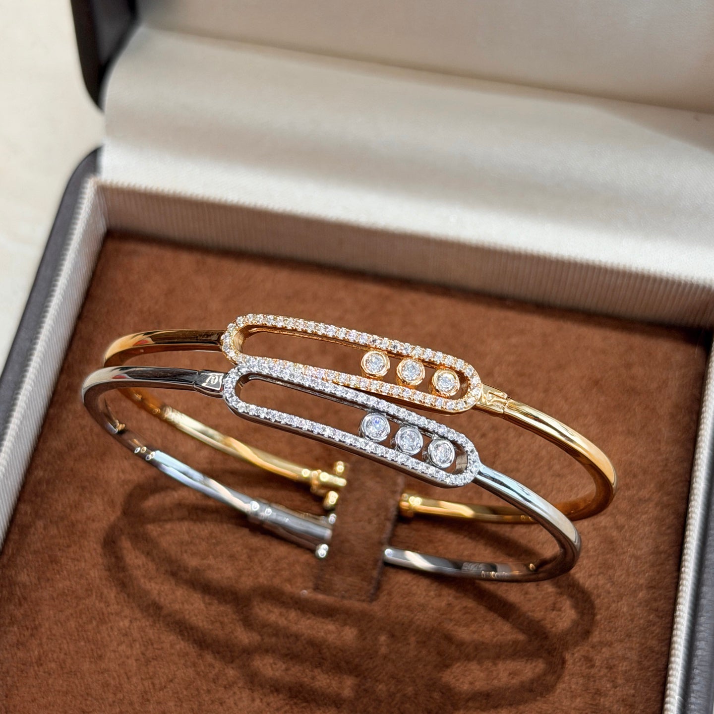 [Clover Jewelry]Move Pavé Diamond Bangle Bracelet M