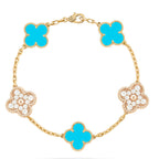 [Clover Jewelry]KLEE 5 MOTIV TÜRKIS DIAMANT GOLD ARMREIF