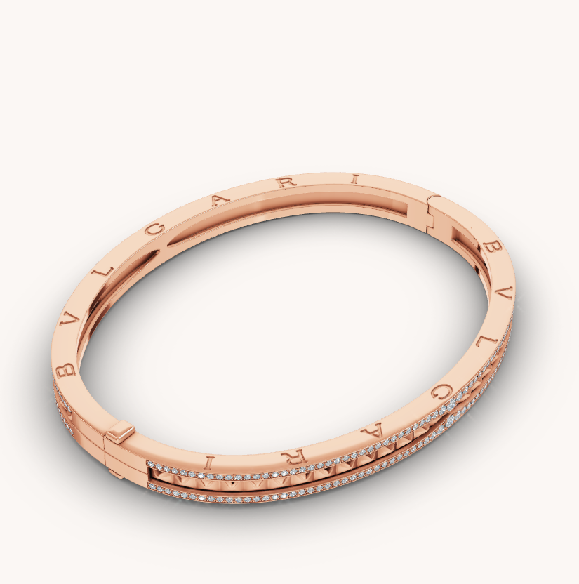 [Clover Jewelry]ZERO 1 SPIRAL AND PAVED DIAMOND PINK GOLD BRACELET
