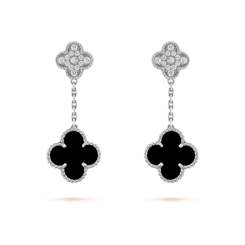 [Clover Jewelry]CLOVER 2 MOTIVE  DIAMANT ONYX OHRRINGE SILBER