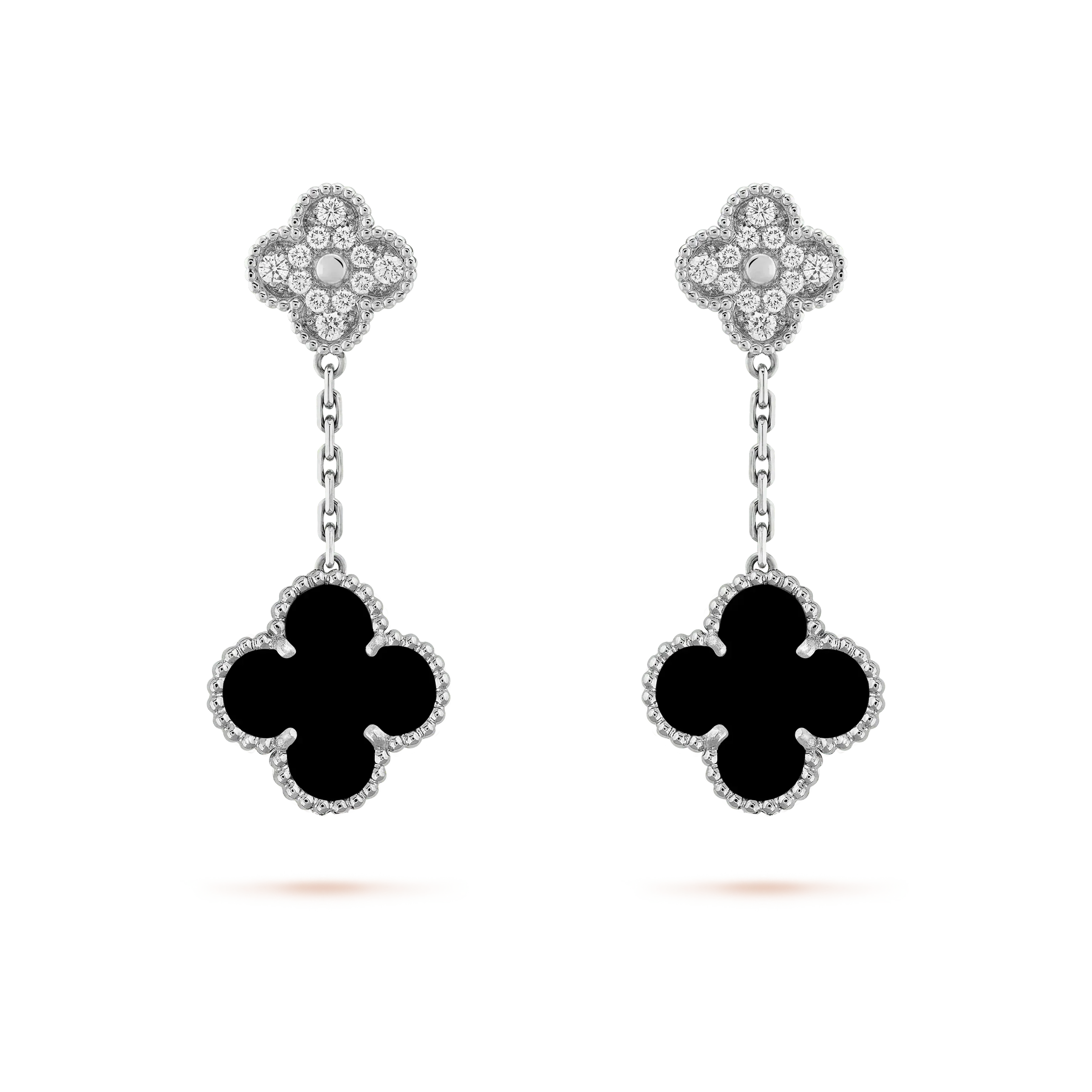 [Clover Jewelry]CLOVER 2 MOTIVE  DIAMANT ONYX OHRRINGE SILBER