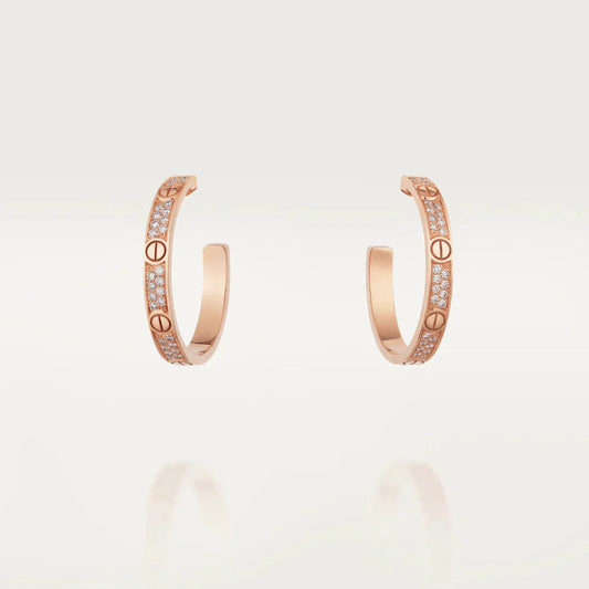 [Clover Jewelery]LOVE DIAMOND PINK GOLD HOOP EARRINGS