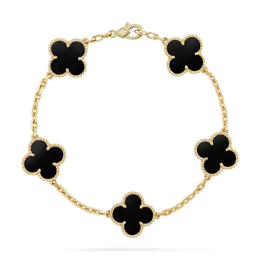 [Clover Jewelery]CLOVER  5 MOTIFS BLACK ONYX BRACELET