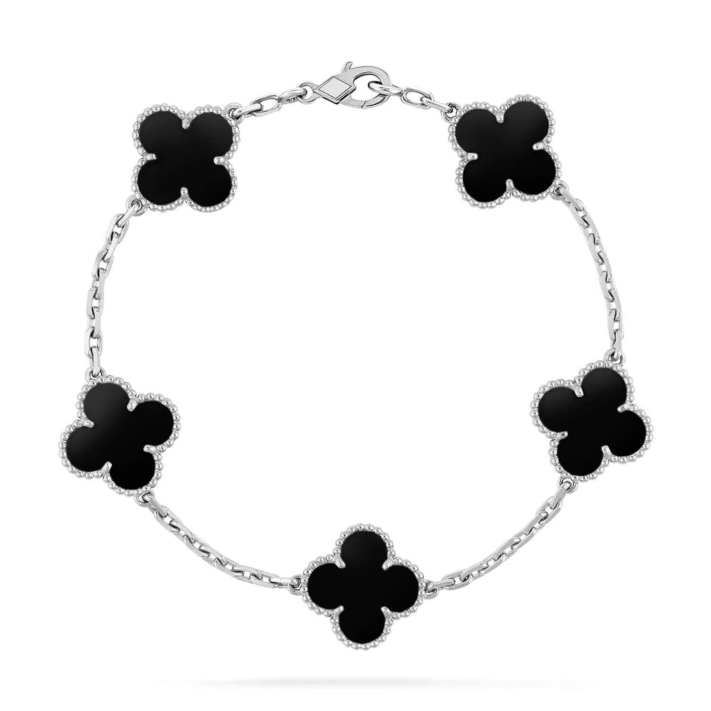 [CLOVER JEWELRY]クローバー 5モチーフ オニキス ブレスレット シルバー