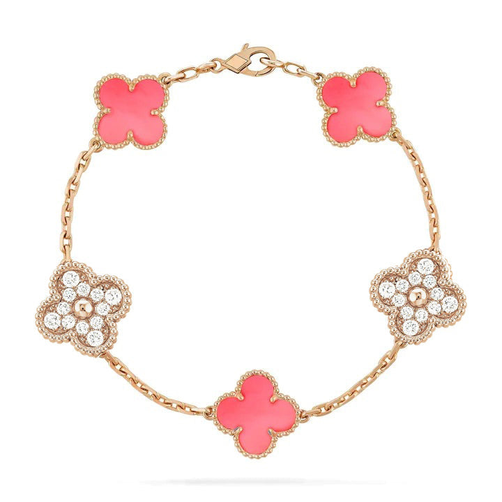 [Clover Jewelry]クローバー 5モチーフ ダイヤモンド ピンクMOP ピンクゴールド ブレスレット