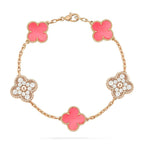 [Clover Jewelry]クローバー 5モチーフ ダイヤモンド ピンクMOP ピンクゴールド ブレスレット