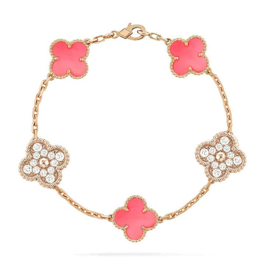 [Clover Jewelry]CLOVER 5 MOTIV DIAMOND PINK MOP PINK GOLD ARMBAND