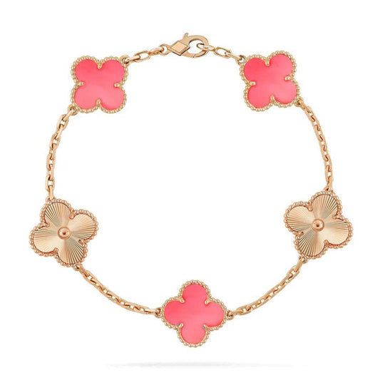 [Clover Jewelry]CLOVER ARMBAND 5 MOTIV ROSA UND ROTGOLD
