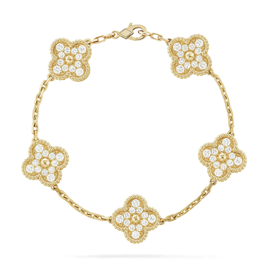 [Clover Jewelry]クローバー 5モチーフ フルダイヤブレスレット
