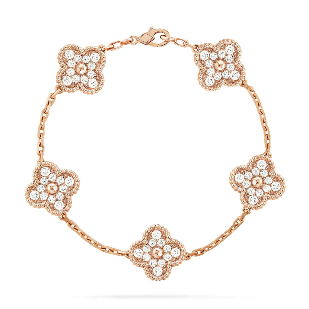 [Clover Jewelry]クローバー 5モチーフ フルダイヤブレスレット