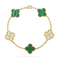[Clover Jewelry]クローバー 5モチーフ マラカイト ダイヤモンド ブレスレット