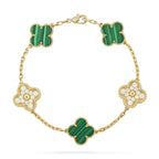 [Clover Jewelry]クローバー 5モチーフ マラカイト ダイヤモンド ブレスレット