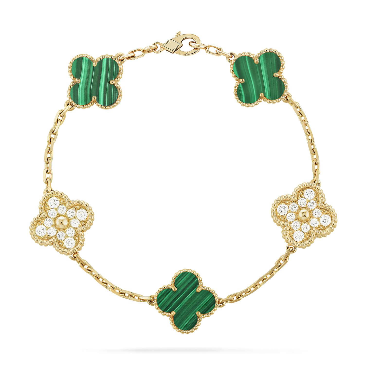 [Clover Jewelry]CLOVER  5 MOTIF MALACHITE DIAMOND BRACELET