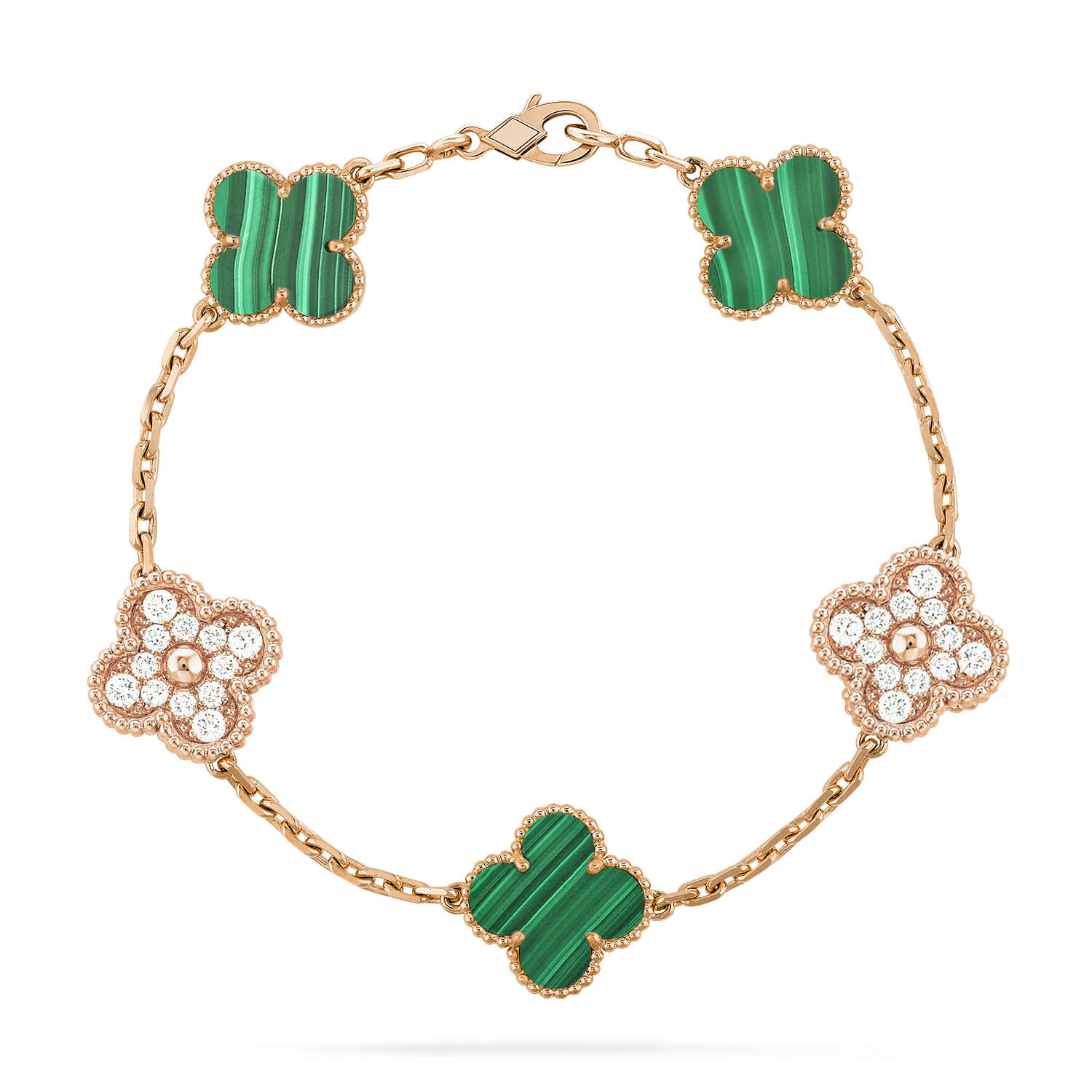 [Clover Jewelry]CLOVER  5 MOTIF MALACHITE DIAMOND BRACELET