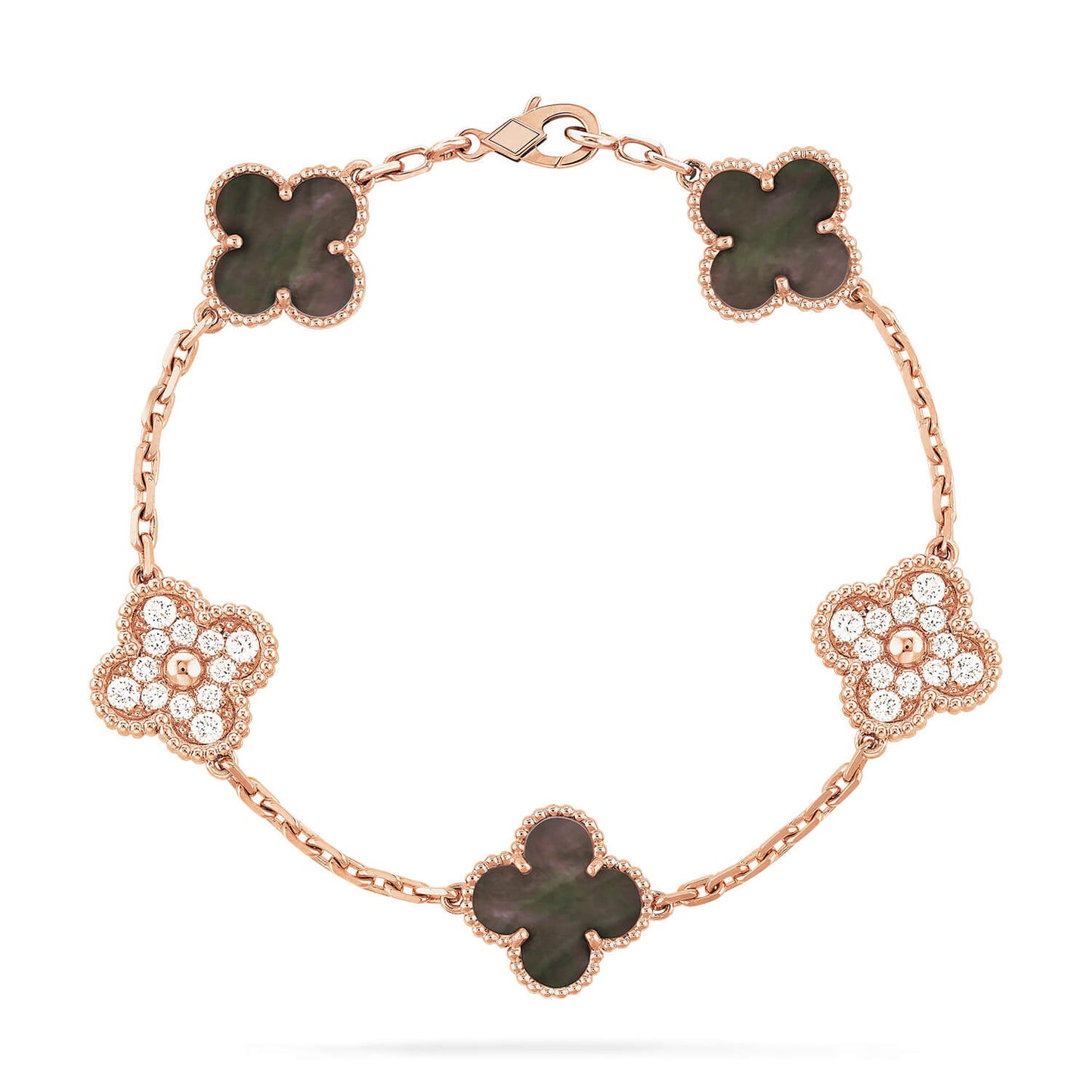 [Clover Jewelry]CLOVER 5 MOTIFS DARK MOP UND DIAMANTEN ROSA GOLD ARMBAND 