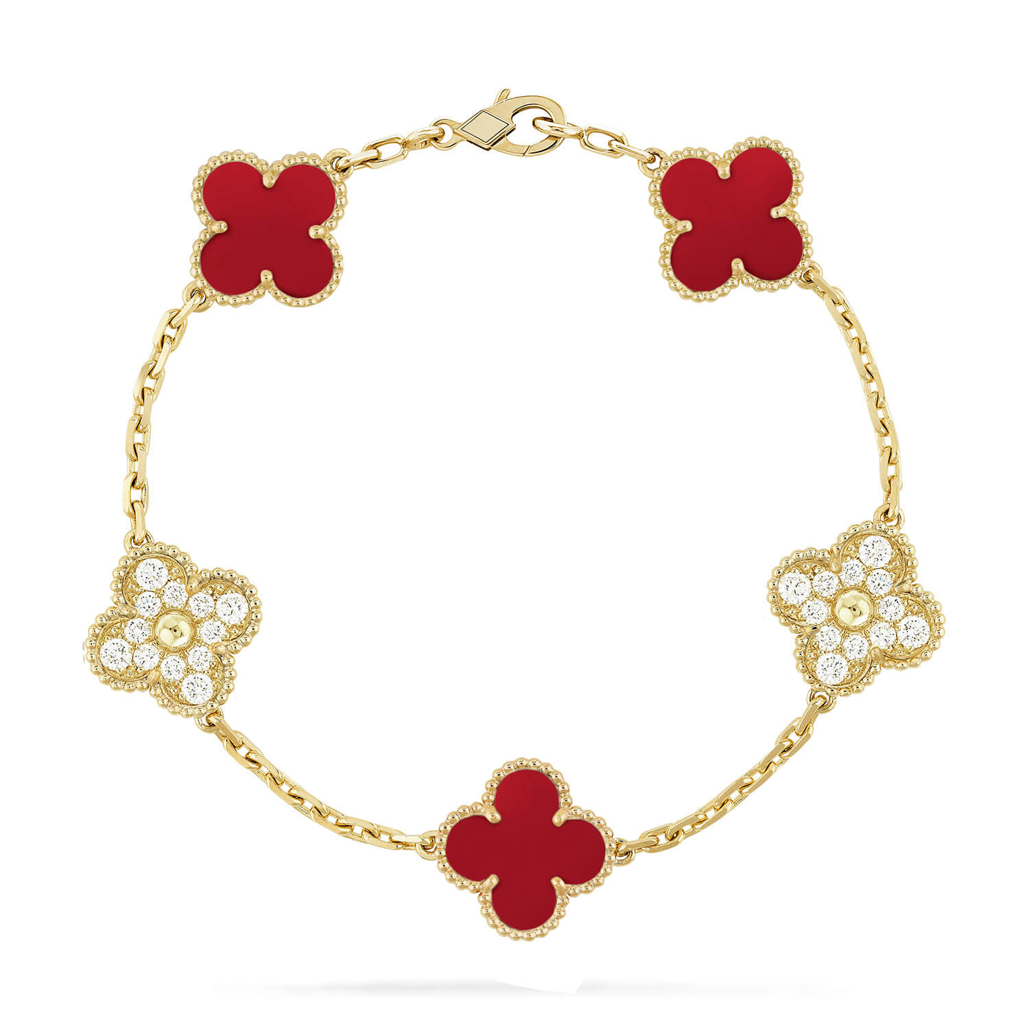 [Clover Jewelry]CLOVER 5 MOTIFS CARNELIAN DIAMOND BRACELET