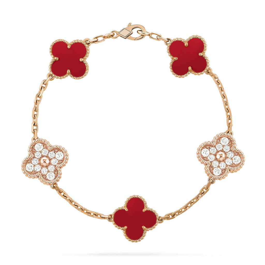 [Clover Jewelry]CLOVER 5 MOTIFS CARNELIAN DIAMOND BRACELET