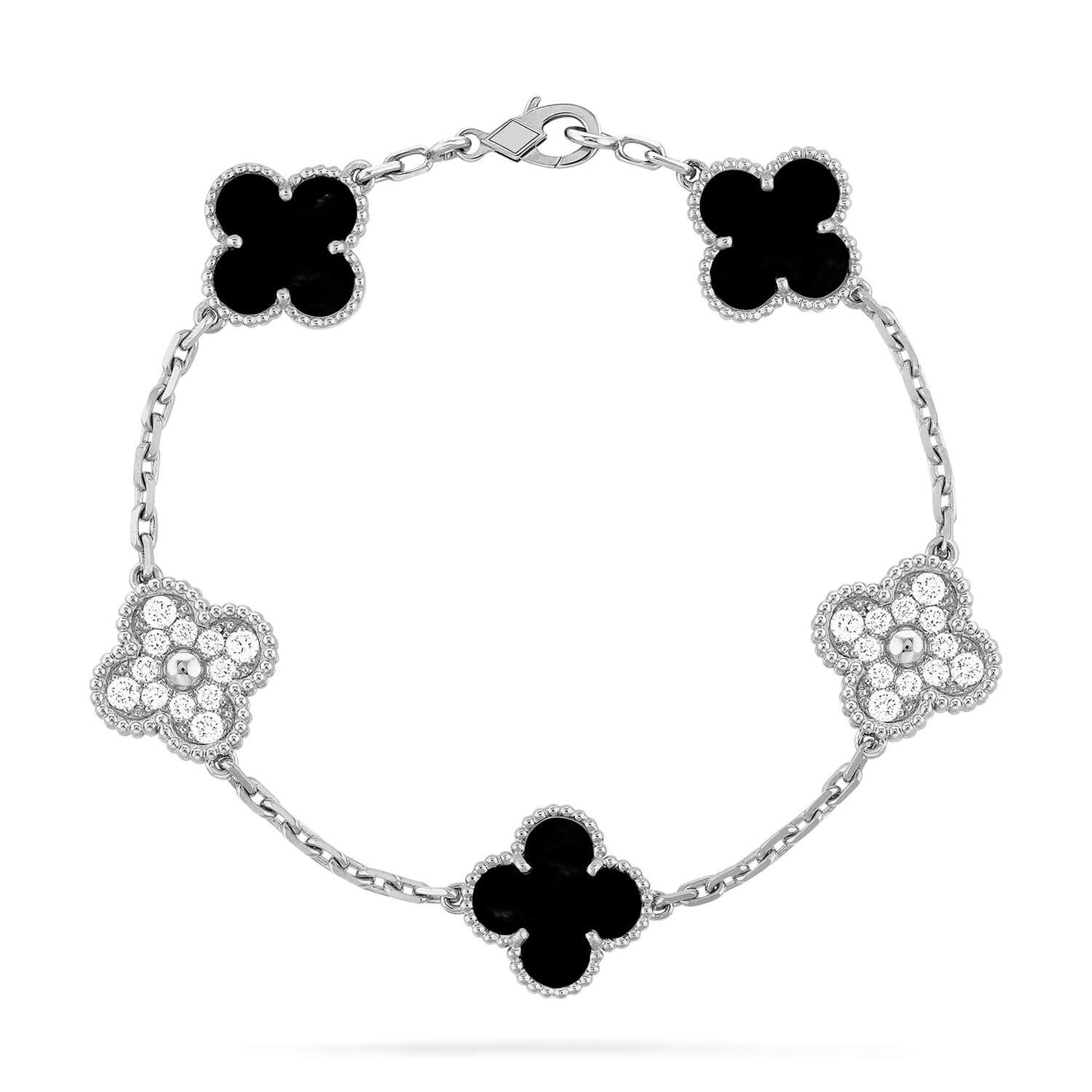 [Clover Jewelery]CLOVER 5 MOTIF ONYXS DIAMOND BRACELET SILVER
