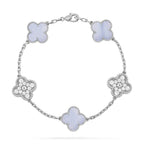 [Clover Schmuck]CLOVER 5 MOTIV DIAMANT LILA CHALCEDON ARMBAND SILBER