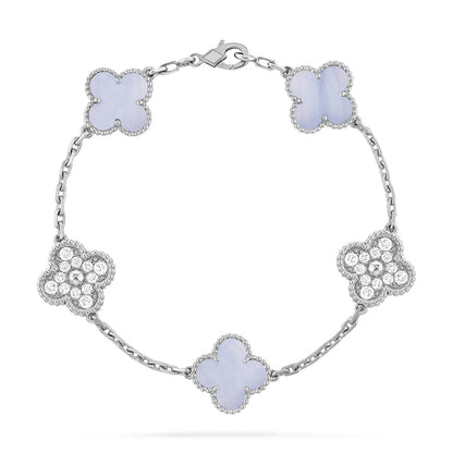 [Clover Jewelry]CLOVER 5 MOTIV DIAMOND LILA CHALCEDON ARMBAND SILBER 