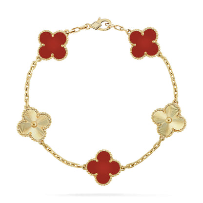 [Clover Jewelery]CLOVER  5 MOTIFS CARNELIAN GOLD BRACELET