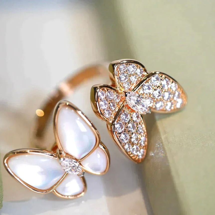 [クローバージュエリー]TWIN BUTTERFLY ダイヤモンドMOPリング