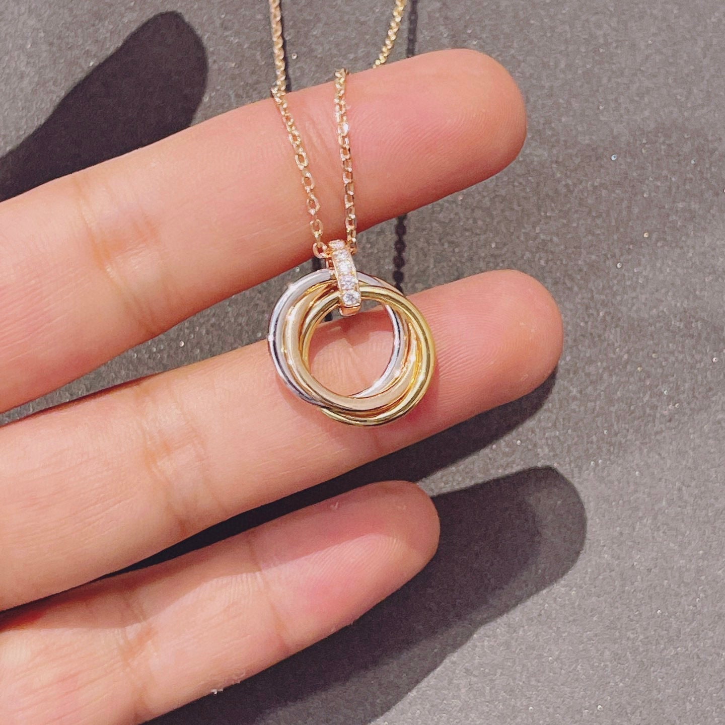 [Clover Jewelery]TRINITY NECKLACE GOLD  DIAMONDS