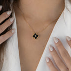 [Clover Jewelry]CLOVER 15MM DIAMOND ONYX NECKLACE