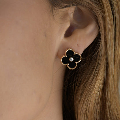[Clover Jewelery]CLOVER MEDIUM 1 MOTIFS ONYX DIAMOND EARRINGS