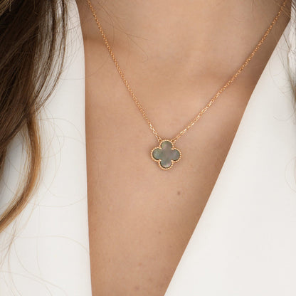 [Clover Jewelery]CLOVER 15MM  GRAY MOTHER OF PEARL NECKLACE