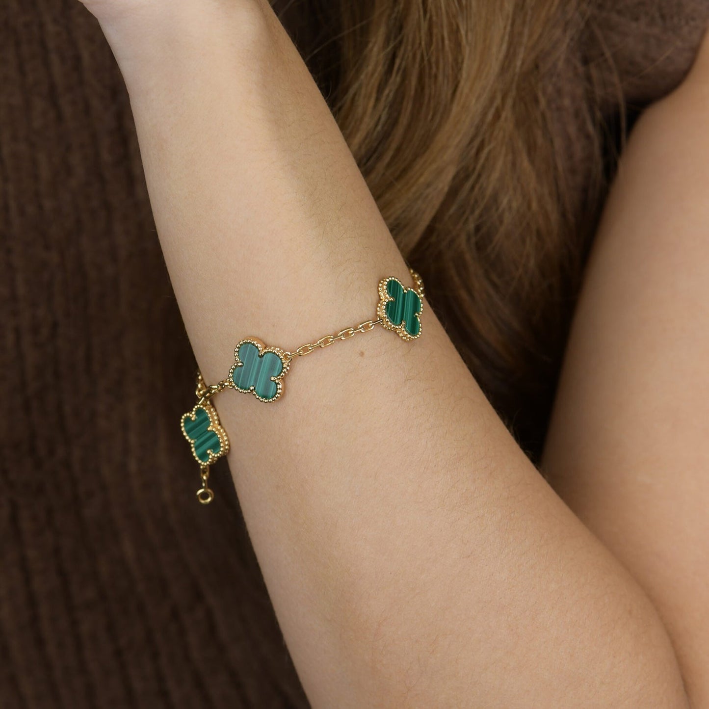 [Clover Jewelery]CLOVER 5 MOTIFS MALACHITE BRACELET