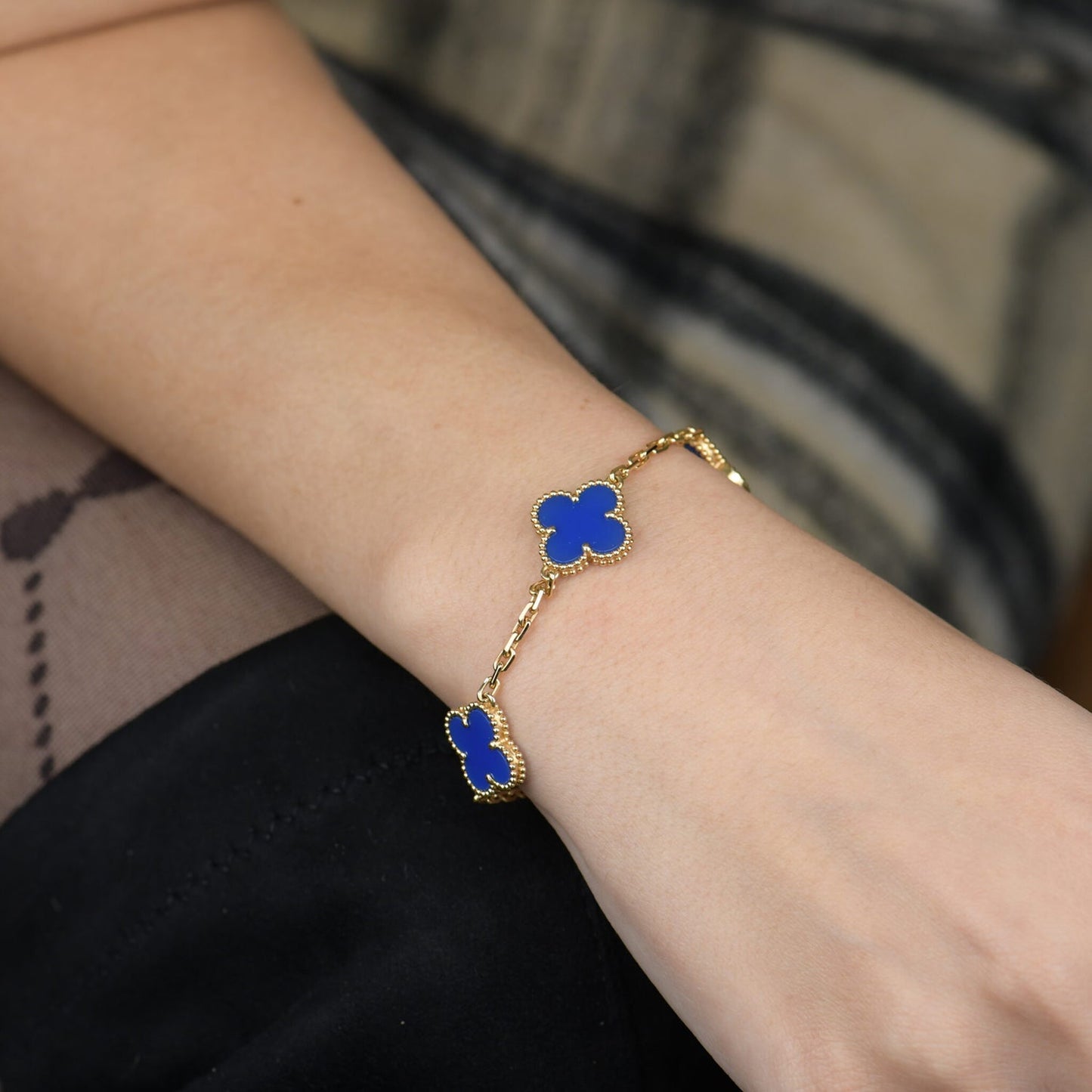 [Clover Jewelery]CLOVER 5 MOTIFS BLUE AGATE BRACELET
