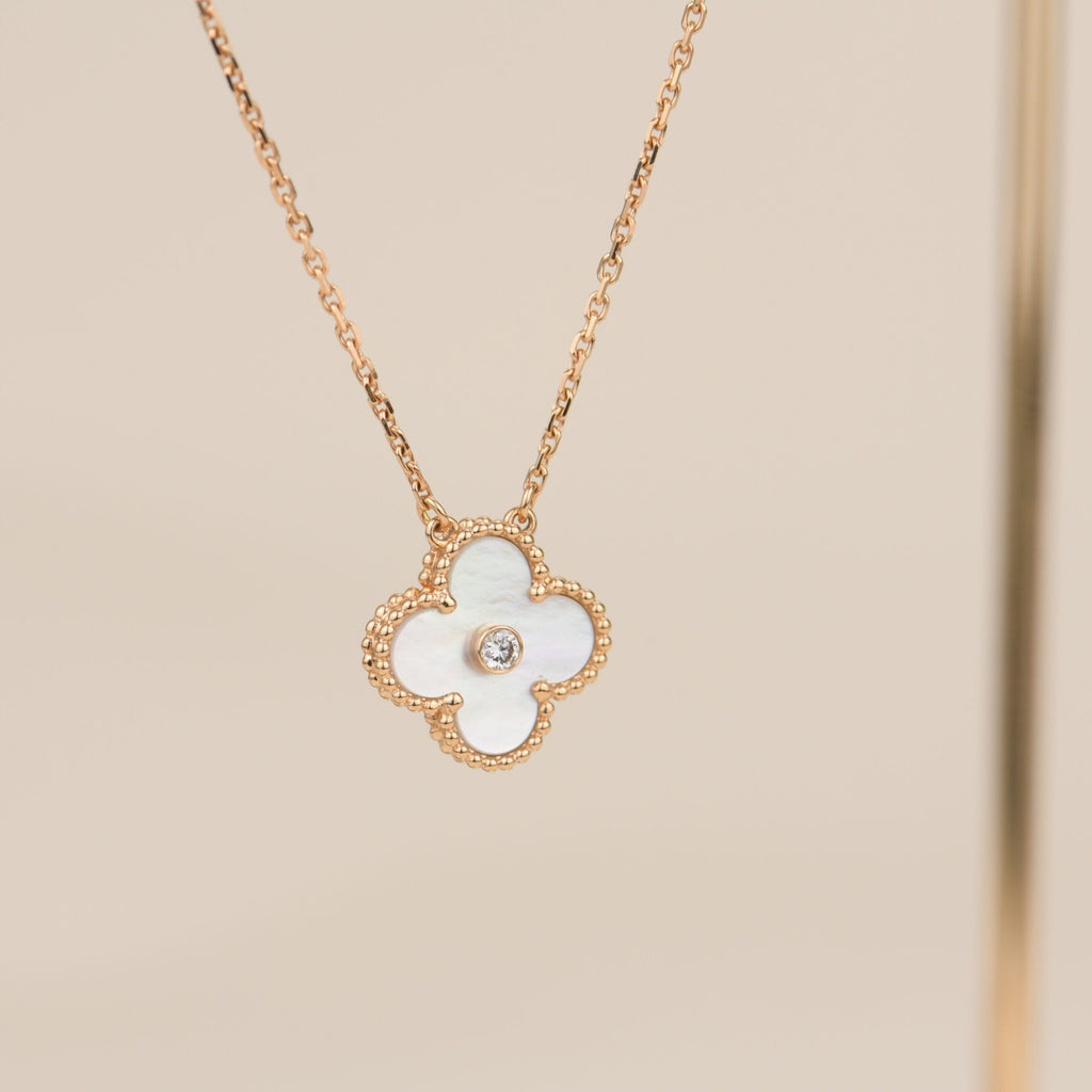 [Clover Jewelry]KLEE 15MM DIAMANT WEISSE FRITILLARIA-HALSKETTE
