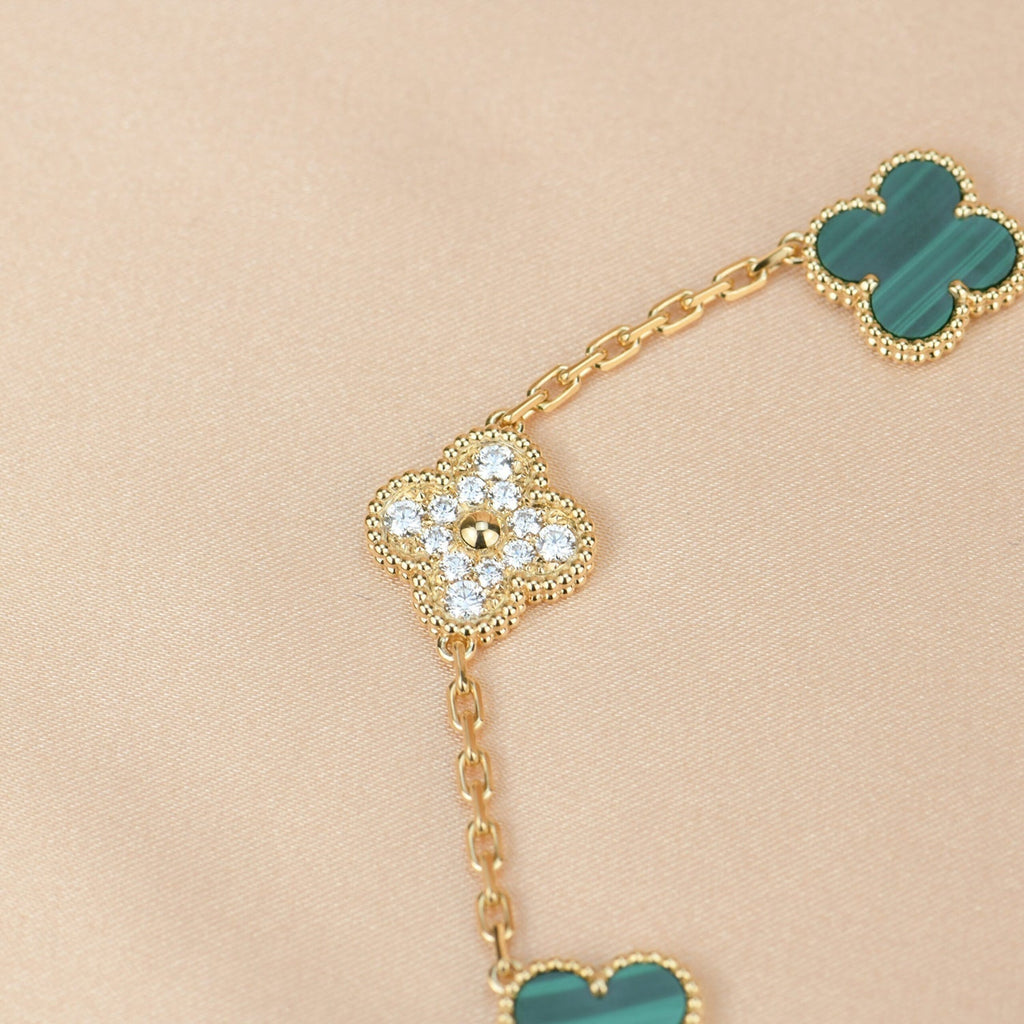[Clover Jewelry]クローバー 5モチーフ マラカイト ダイヤモンド ブレスレット
