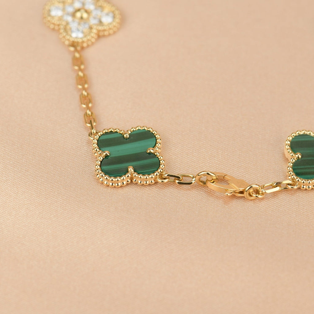 [Clover Jewelry]クローバー 5モチーフ マラカイト ダイヤモンド ブレスレット