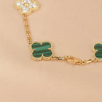 [Clover Jewelry]クローバー 5モチーフ マラカイト ダイヤモンド ブレスレット