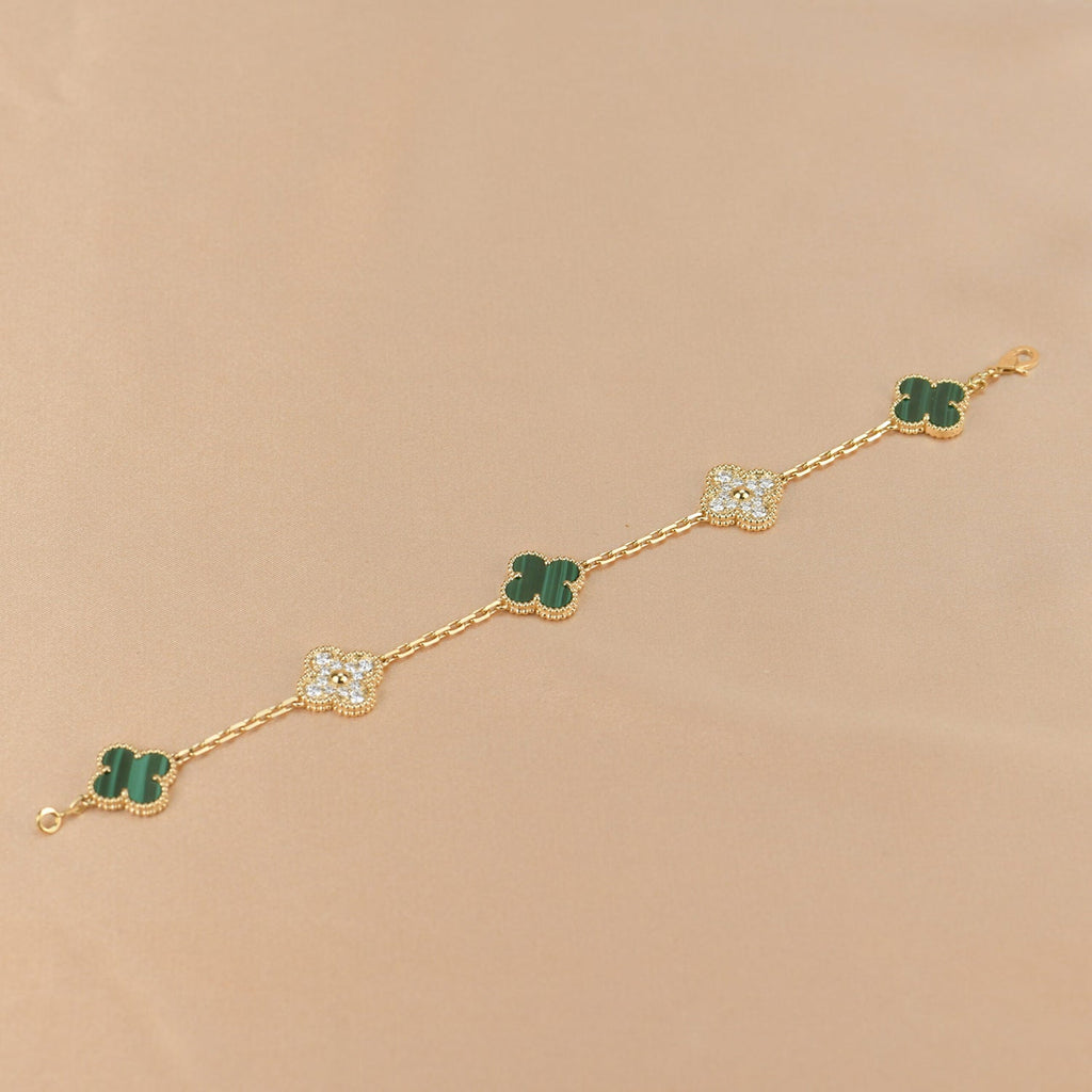 [Clover Jewelry]クローバー 5モチーフ マラカイト ダイヤモンド ブレスレット