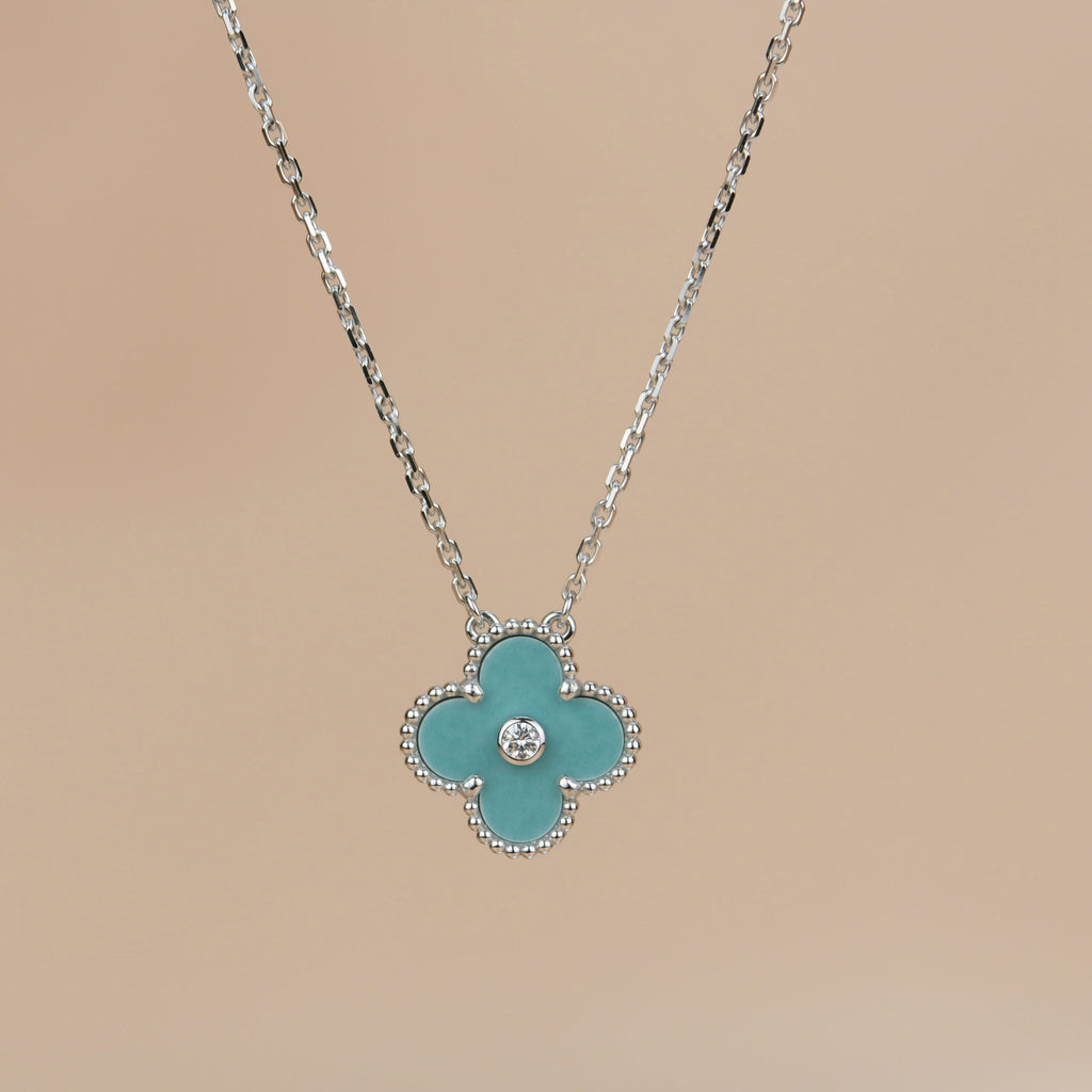 [Clover Jewelry]KLEE 15MM DIAMANT SVRES PORZELLAN HALSKETTE SILBER