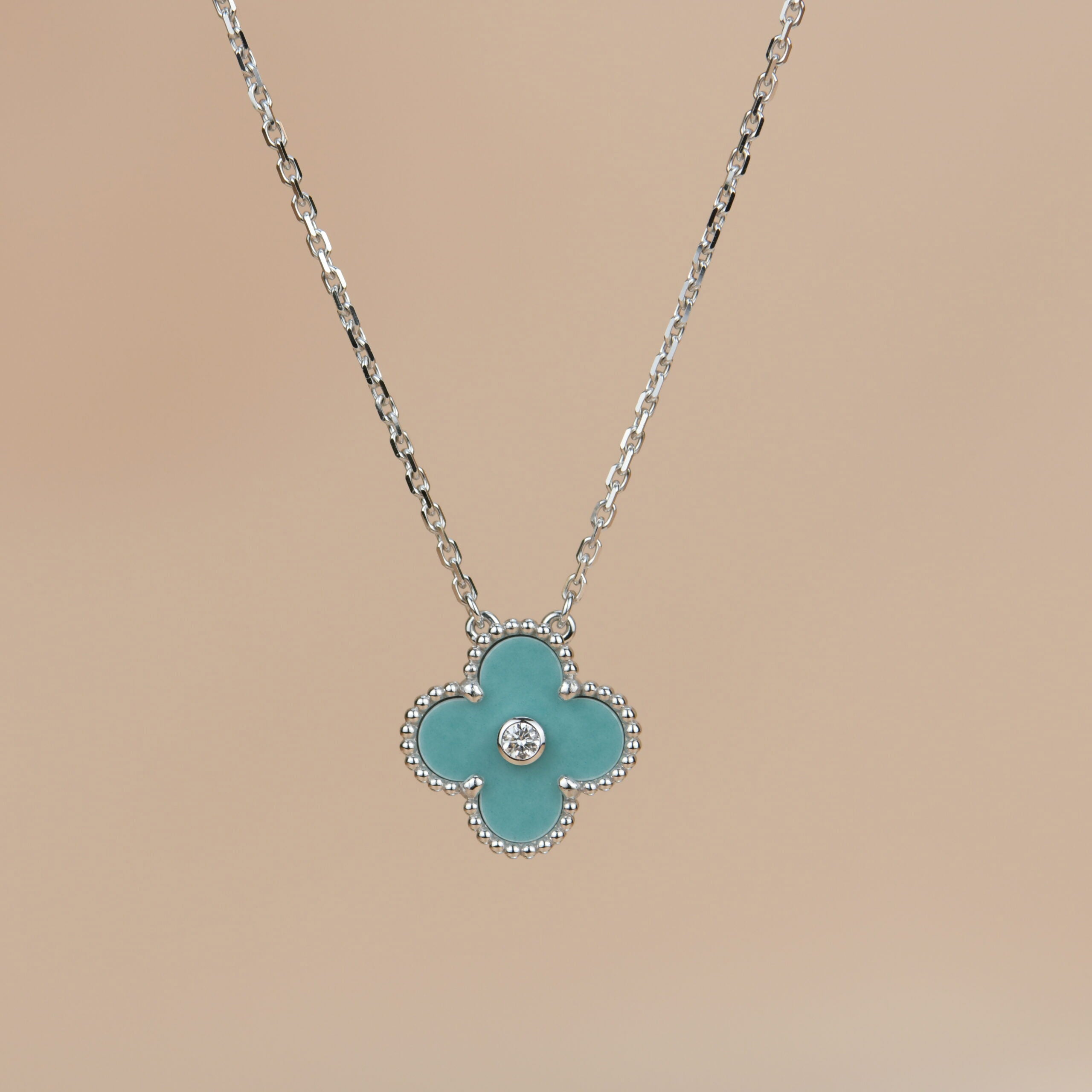 [Clover Jewelry]KLEE 15MM DIAMANT SVRES PORZELLAN HALSKETTE SILBER