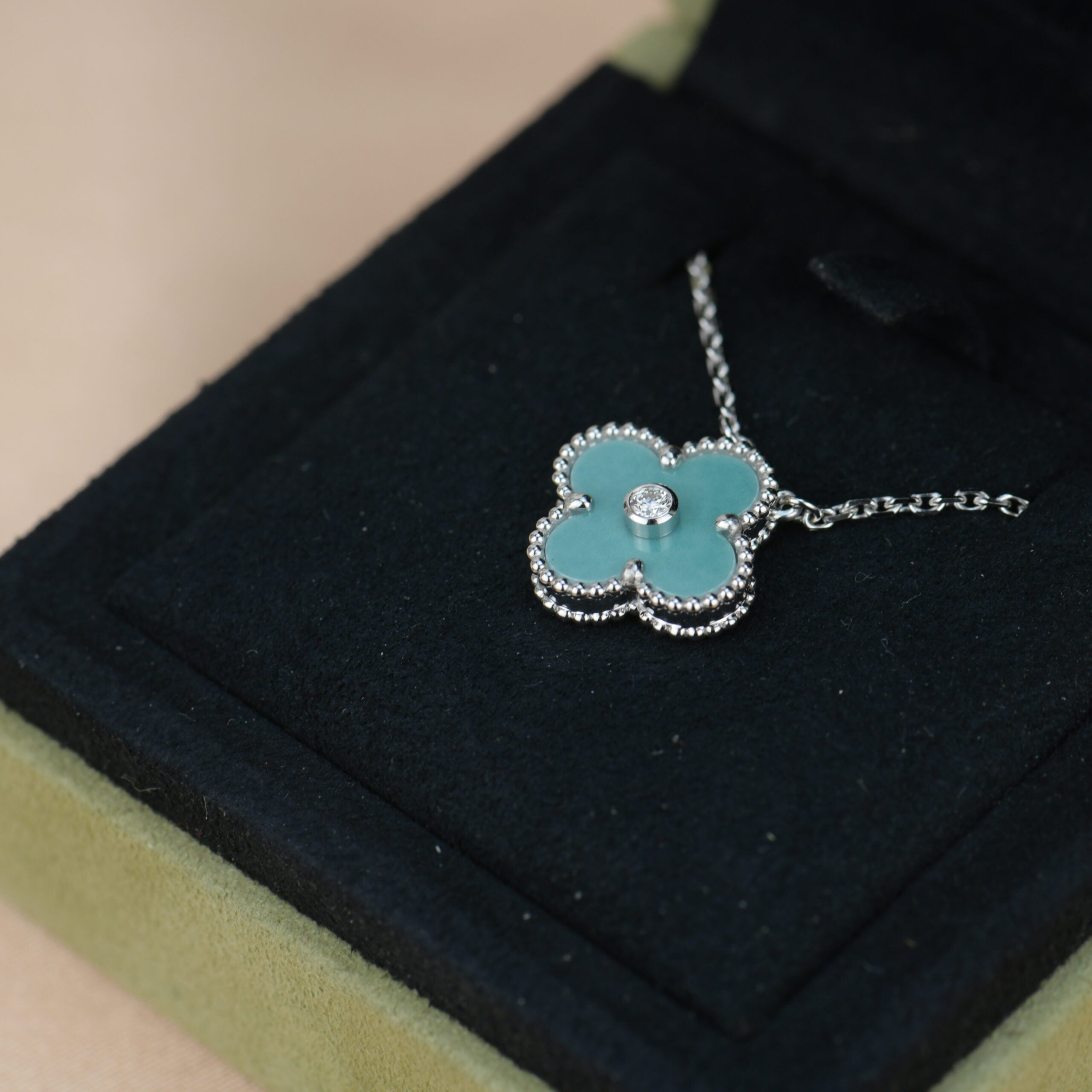 [Clover Jewelry]KLEE 15MM DIAMANT SVRES PORZELLAN HALSKETTE SILBER