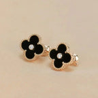 [Clover Jewelry]クローバー ミディアム 1 モチーフ オニキス ダイヤモンド ピアス