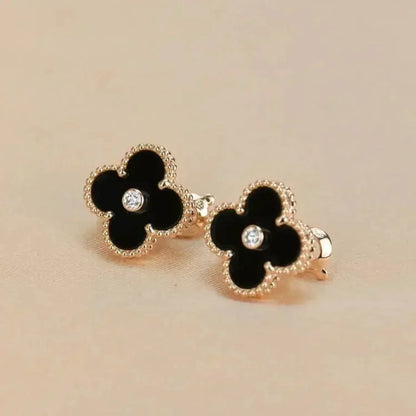 [Clover Jewelery]CLOVER MEDIUM 1 MOTIFS ONYX DIAMOND EARRINGS