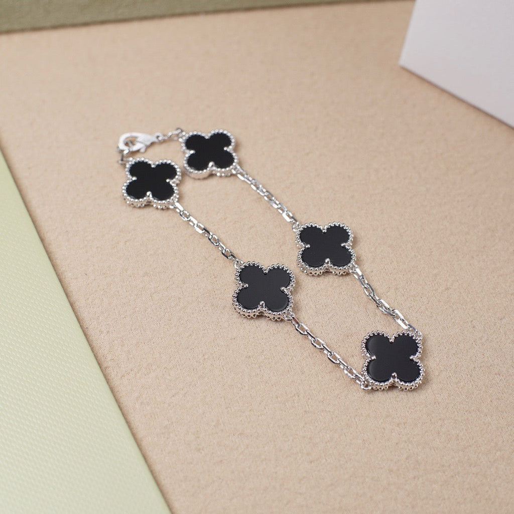 [CLOVER JEWELRY]クローバー 5モチーフ オニキス ブレスレット シルバー