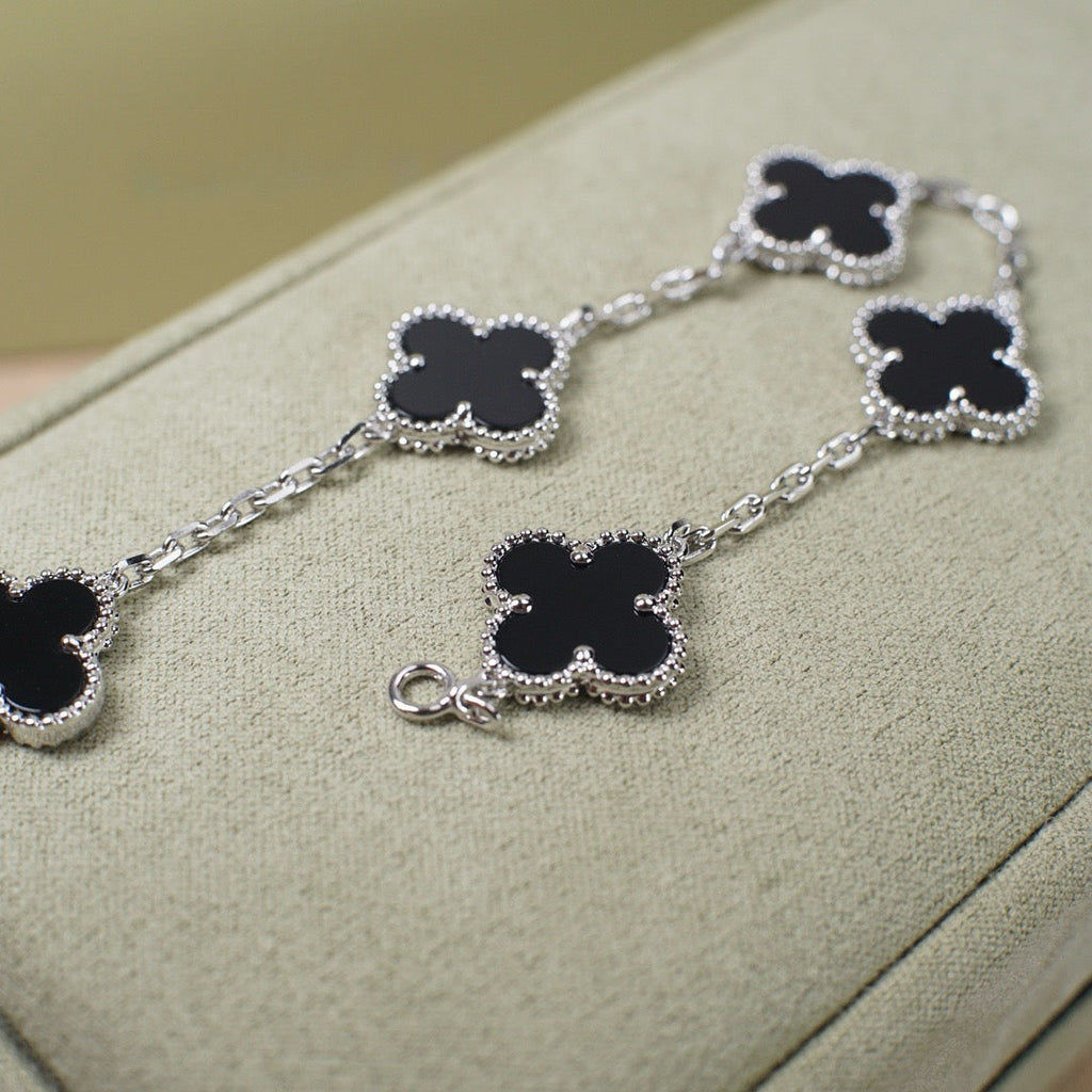 [CLOVER JEWELRY]クローバー 5モチーフ オニキス ブレスレット シルバー