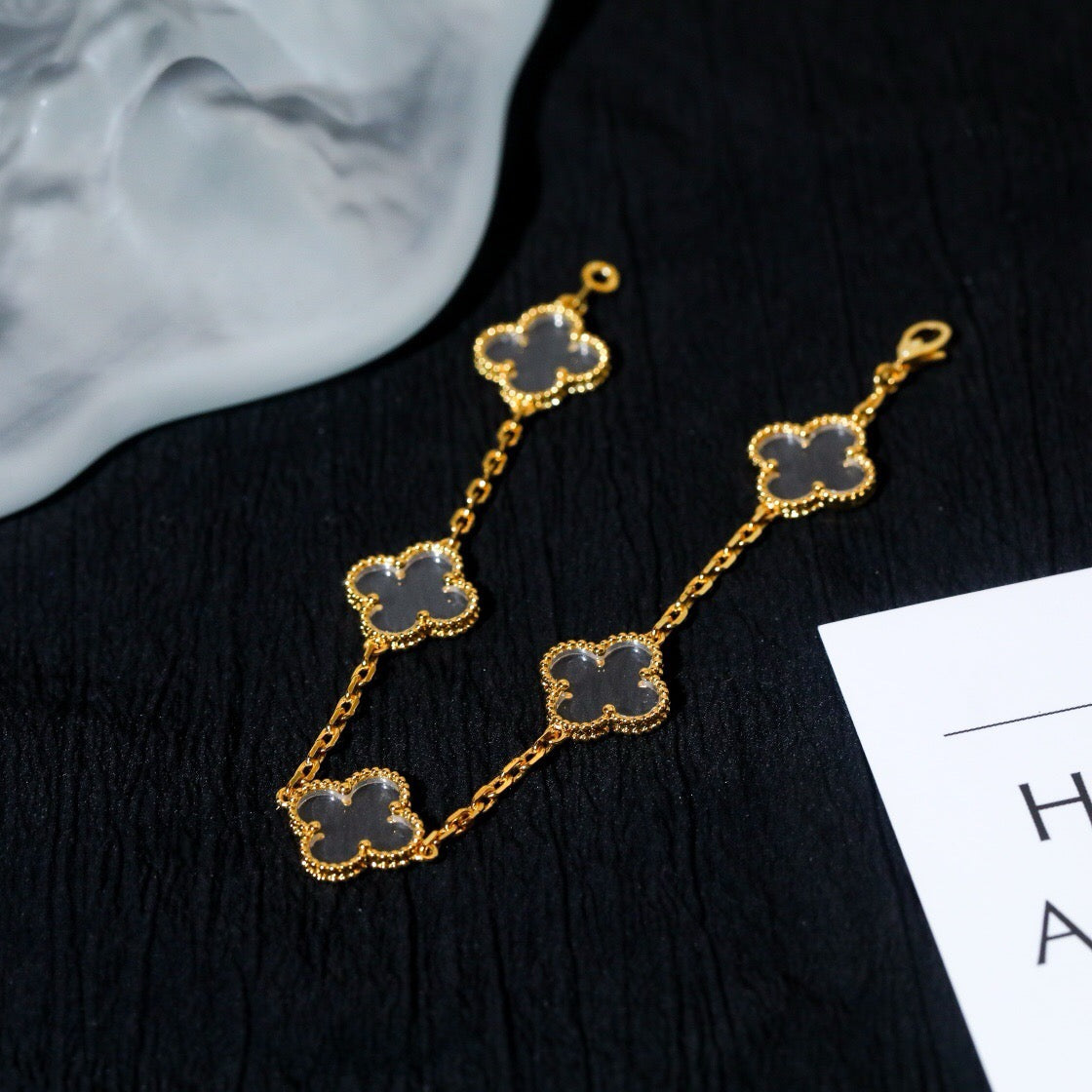 [Clover Jewelery]CLOVER 5 MOTIF ROCK CRYSTAL PINK GOLD BRACELET