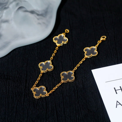 [Clover Jewelery]CLOVER 5 MOTIF ROCK CRYSTAL PINK GOLD BRACELET