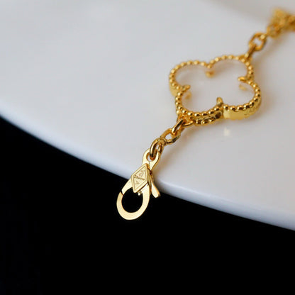 [Clover Jewelery]CLOVER 5 MOTIF ROCK CRYSTAL PINK GOLD BRACELET