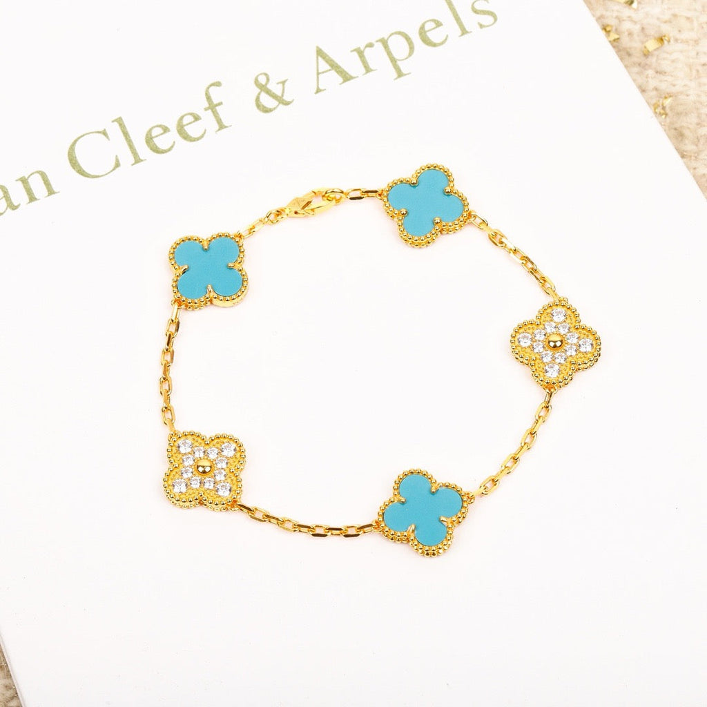 [Clover Jewelry]KLEE 5 MOTIV TÜRKIS DIAMANT GOLD ARMREIF